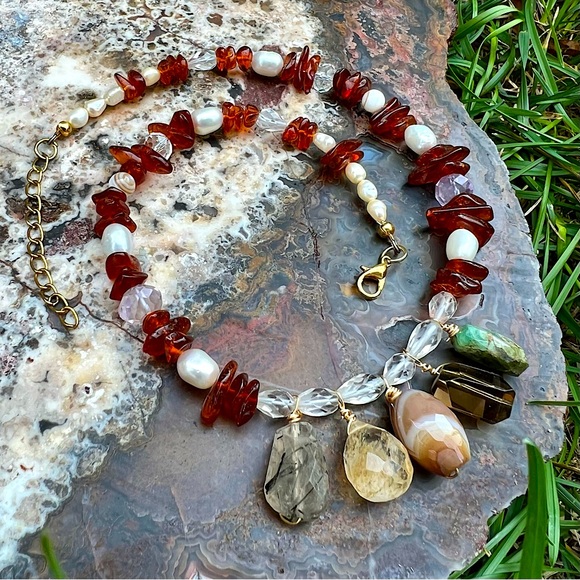 Gabriella Designs Jewelry - Handmade 💯 authentic amber, pearl, crystal, routelated quartz, & more necklace